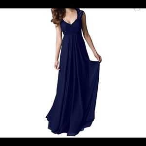 Navy Lace Pleated Maxi Dress